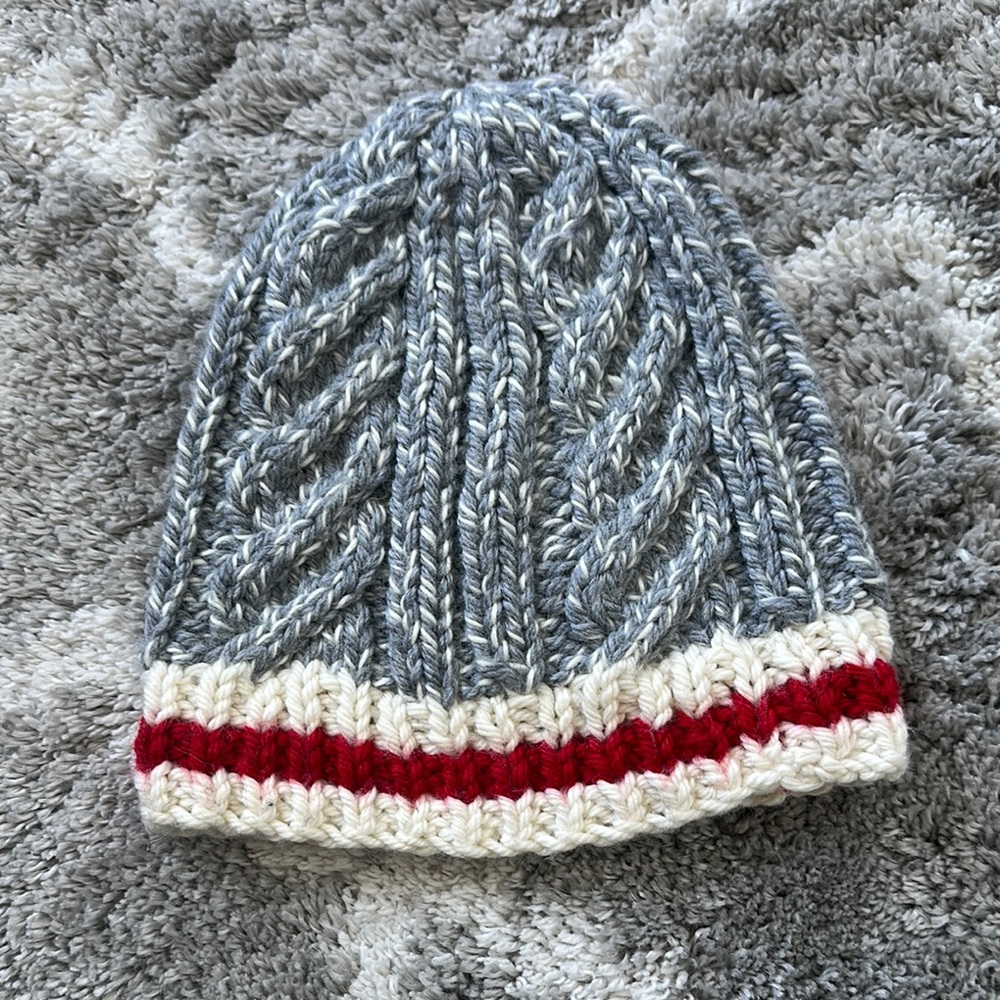 Cozy Gray and Red Knit Beanie